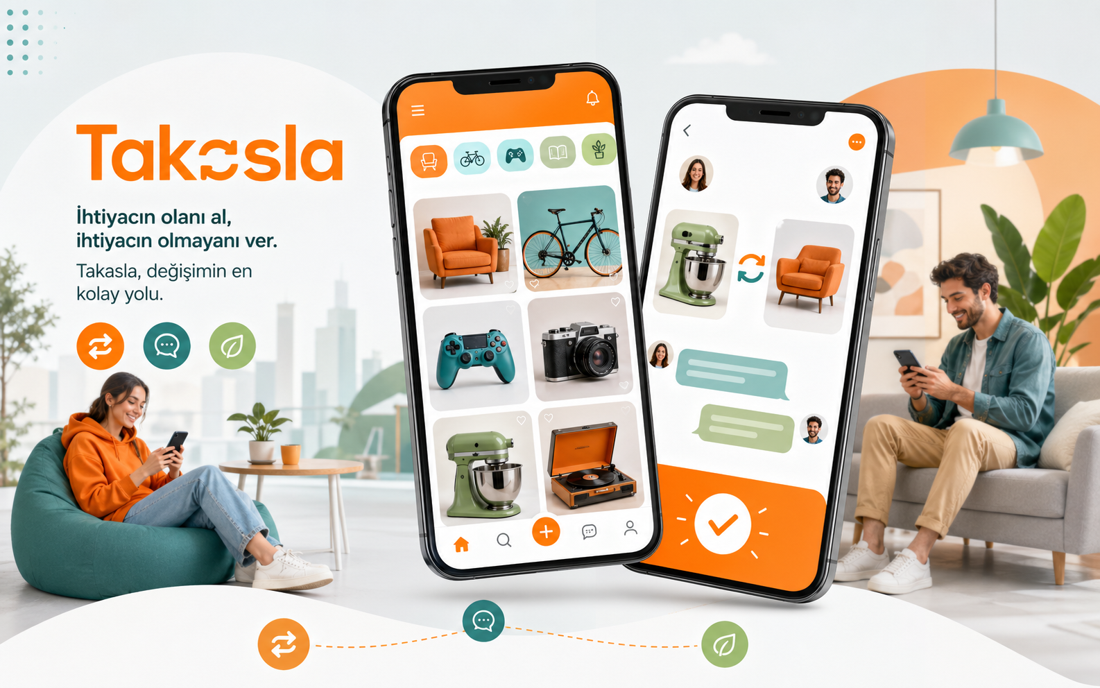 Takasla mobil uygulama ekranları
